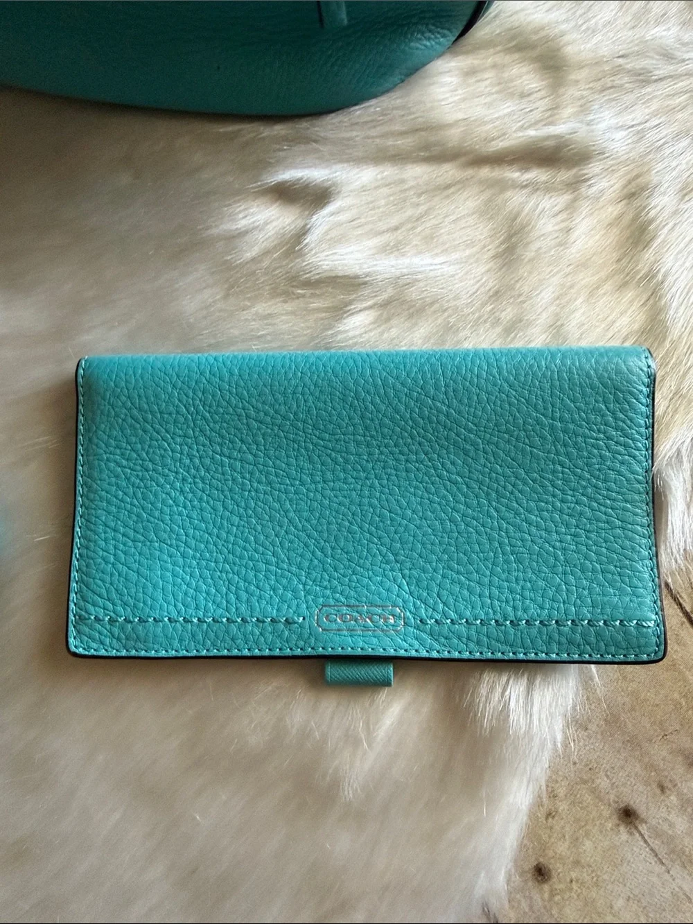 Coach Turquoise leather Hobo Bag with Tassel and Matching Coach Wallets Set